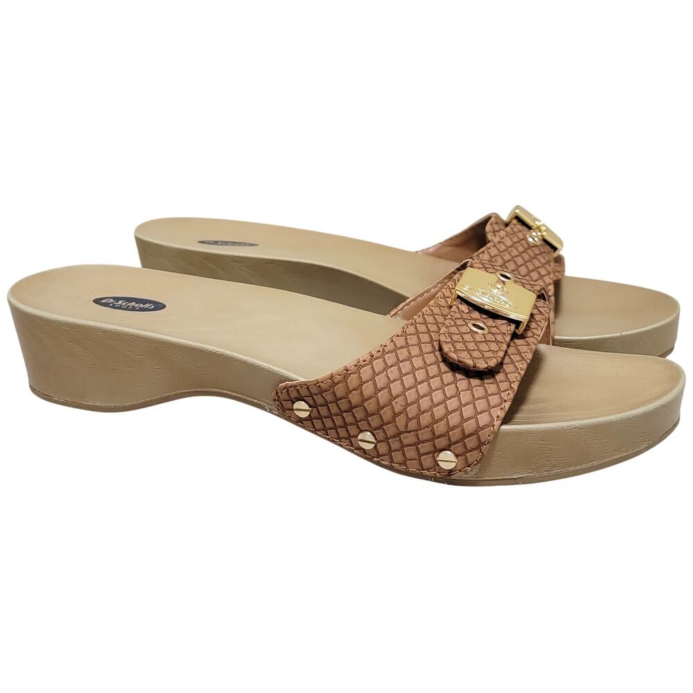 Dr Scholl's Women Classic Slide Sandals Size US 6M Saddle Tan Brown Snake Print